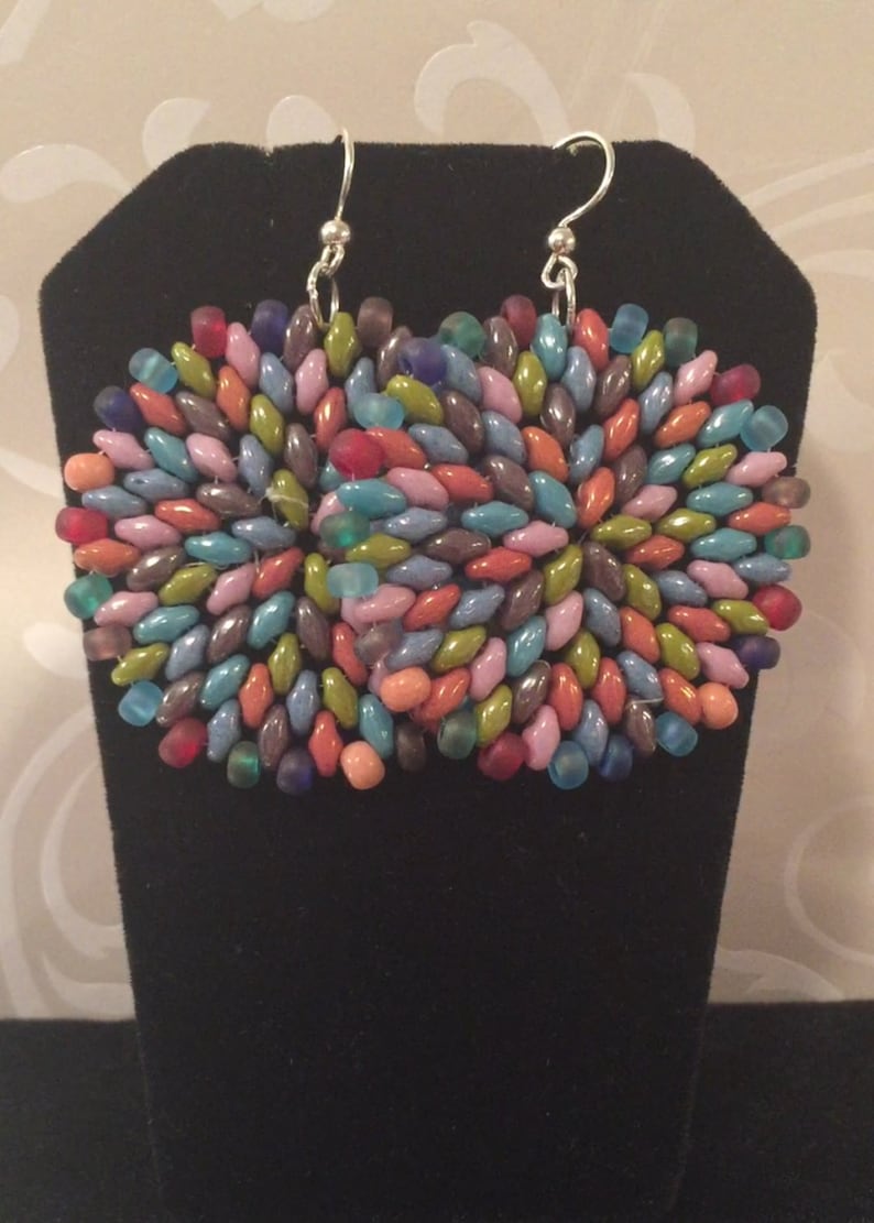 Pastel Confetti Splash Beaded Earrings Large Disc Earrings Etsy