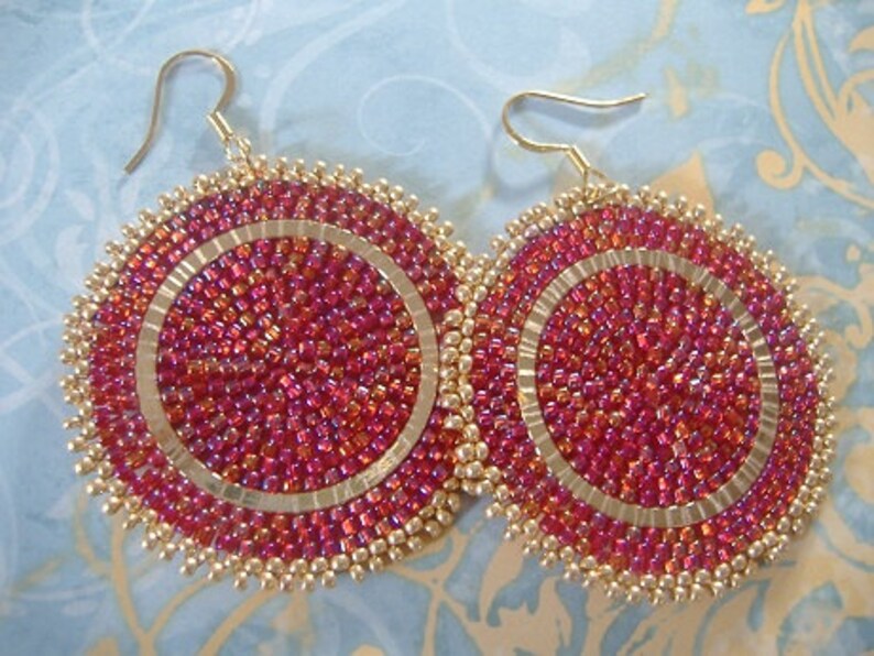 Bead Earrings Big Bold Red and Gold Statement Earrings Etsy