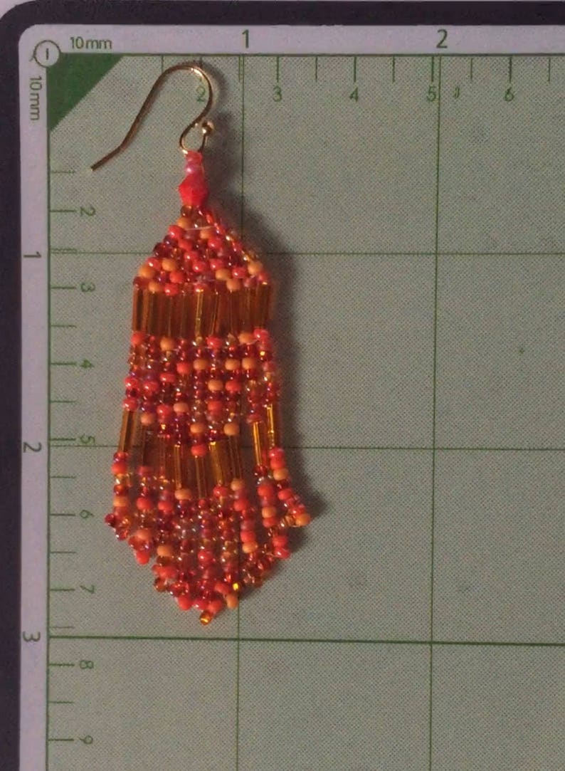 Beaded Fringe Seed Bead Earrings Bright Orange Beaded Dangle Etsy