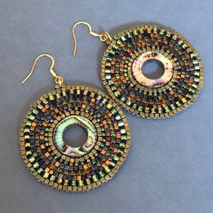 Abalone Earrings Big Boho Handmade Hoops Seed Bead Summer Beach Shell Jewelry image 10