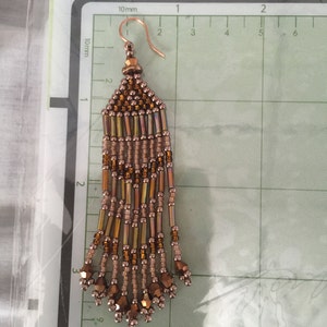 Super Long Seed Bead Earrings Beaded Copper Metallic Fringe Earrings image 5