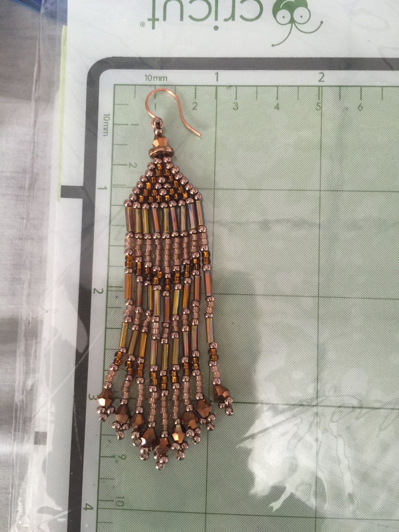 Super Long Seed Bead Earrings Beaded Copper Metallic Fringe Earrings image 5