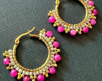 Pink Tourmaline Hoop Earrings: Gemstone Statement Jewelry
