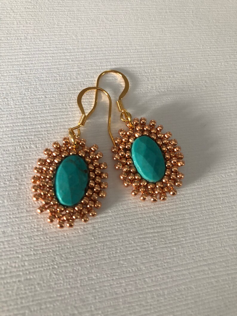 Turquoise Woven Seed Bead Earrings