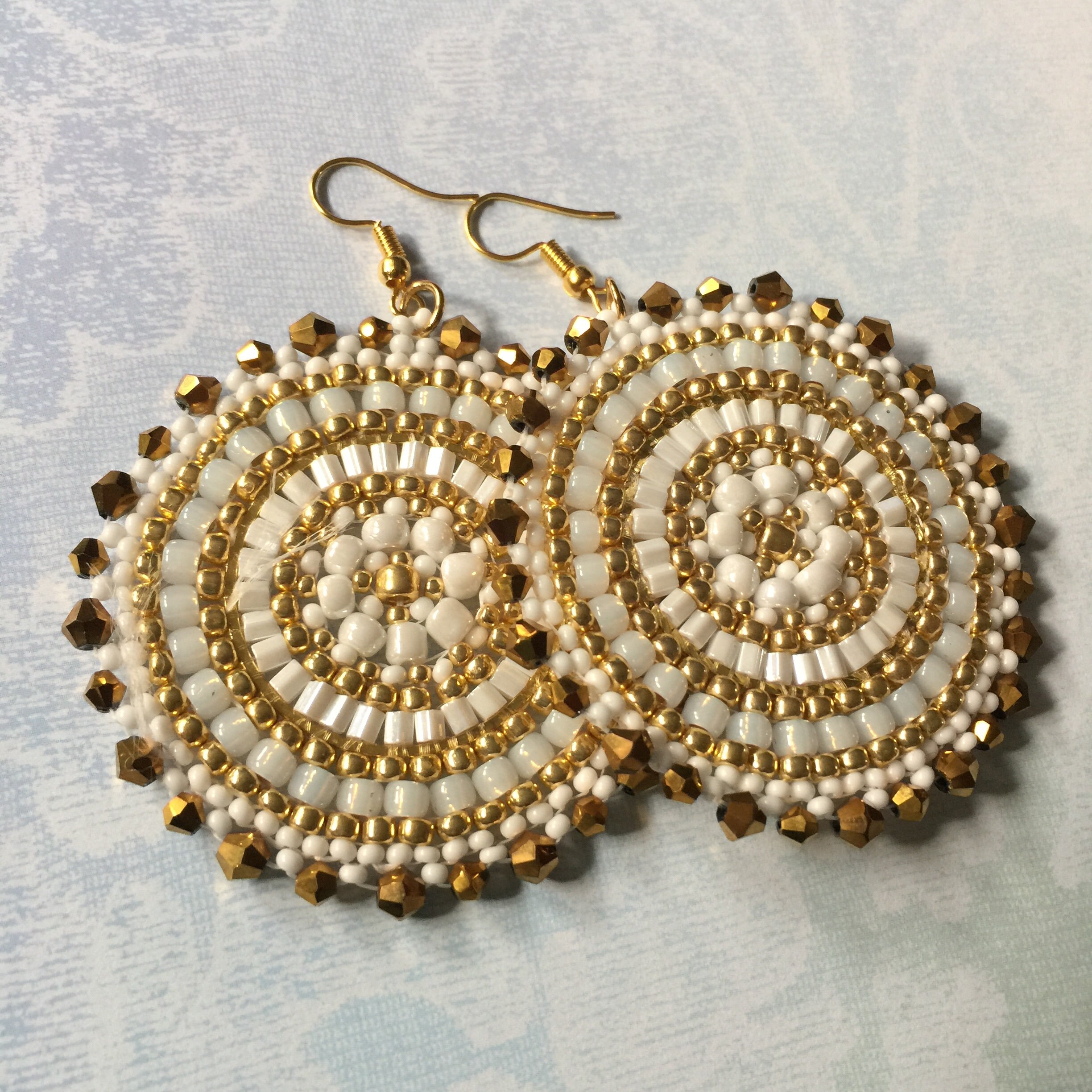 Seed Bead Earrings | Large Gold and Crystal Earrings