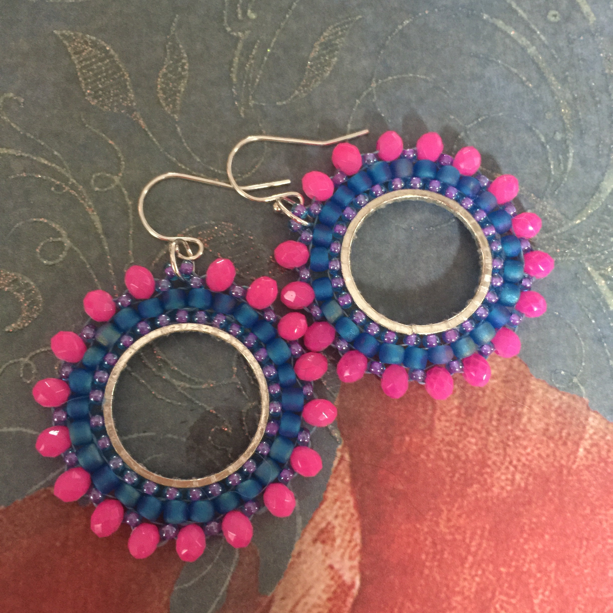 Small Hot Pink Crystal Seed Bead Hoop Earrings Beaded Jewelry Etsy