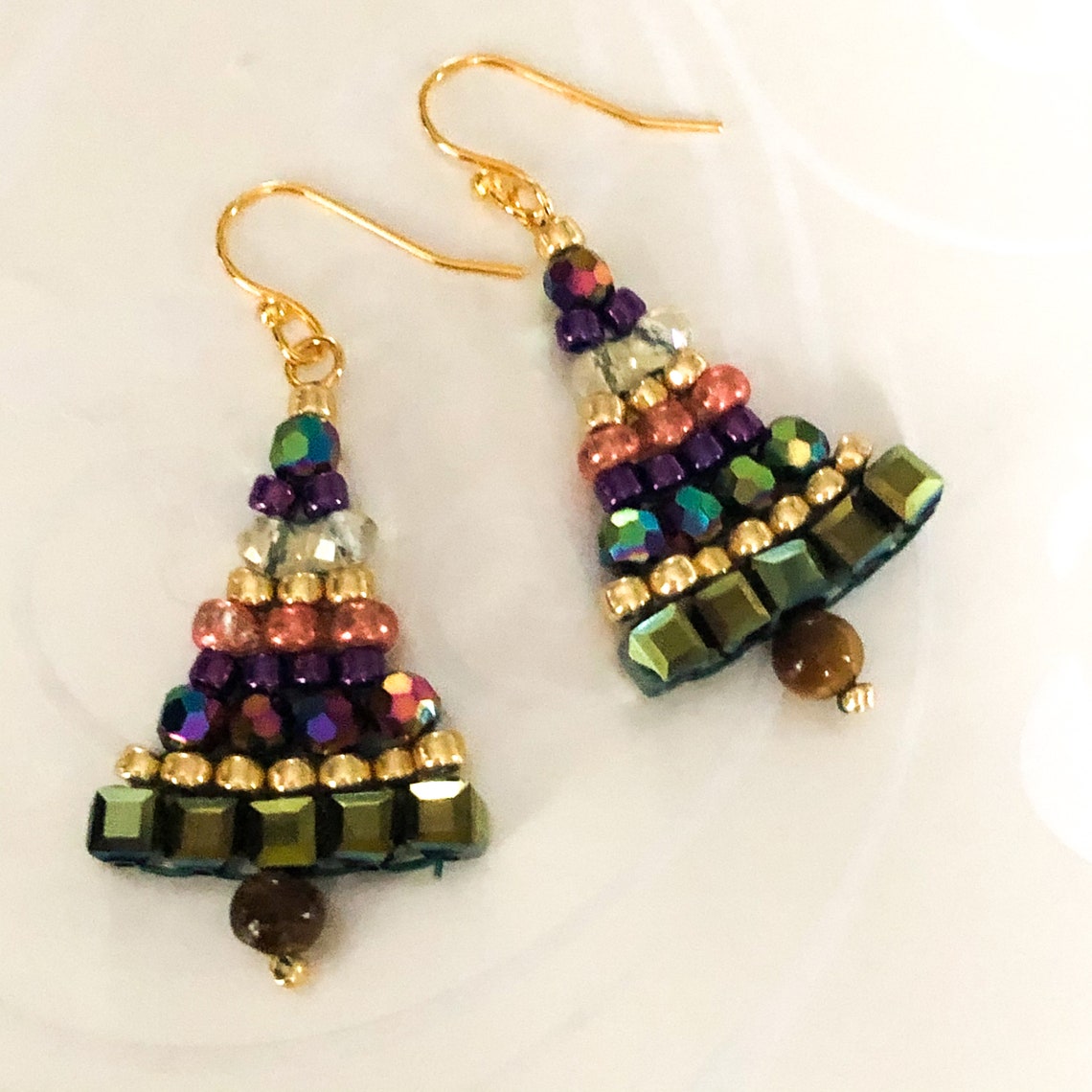 Christmas Earrings Jeweled Christmas Tree Beaded Earrings Etsy