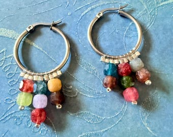 Colorful Hoop Earrings | Bright Multicolored Tourmaline Gemstone Earrings