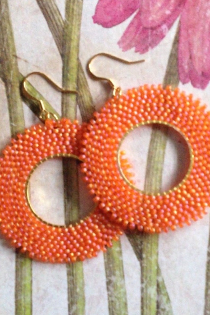 Beaded Earrings Seed Bead Earrings Hoop Earrings Pumpkin Etsy