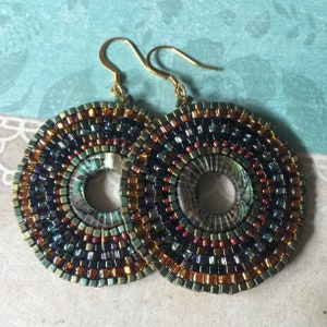 Abalone Earrings Large Boho Handmade Hoops Seed Bead Summer Beach Shell Jewelry image 7