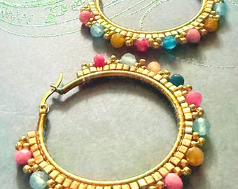 Handmade Gemstone Hoop Earrings | Bright Colorful Stone Jewelry