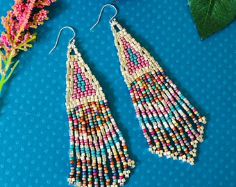 Multicolored Seed Bead Earrings: Boho Turquoise Southwest Style Jewelry