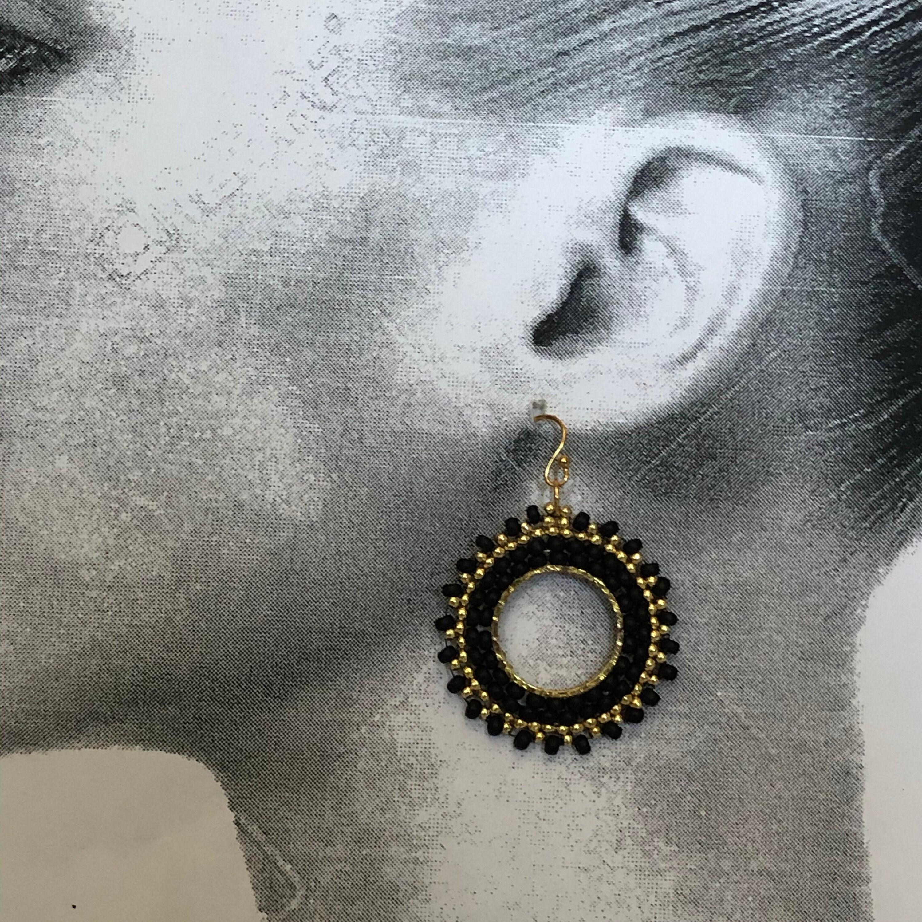Giza Mini Black Hoop Earring in Gold main image 1