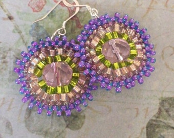 Lavender Starburst Bloom Seed Bead Earrings Beaded Jewelry