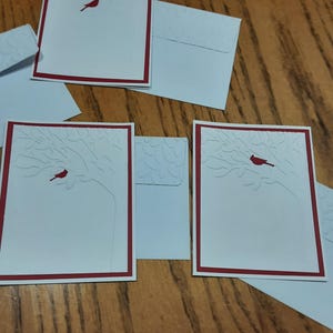 Cardinal on tree Tree Emboss Cards A2 white  Red Cardinal  nature card blank cards  note card set