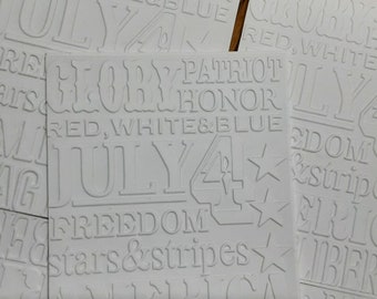 Emboss Cards, Set of 5,white, July 4, stars and stripes, thank you, wedding,