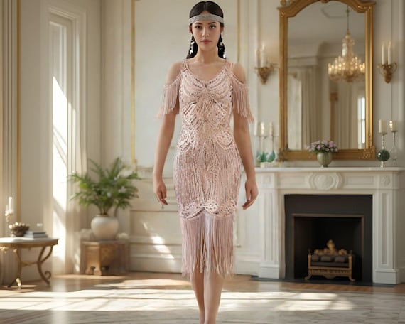 1920s Flapper Gatsby Dress, Handmade Downton Abbey Dress, Vintage Party Dress, Retro Flapper Dress, Art Deco Gatsby Dress, Evening Dress
