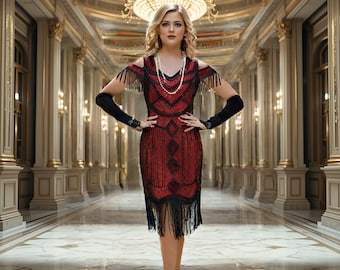 Handmade 1920s Gatsby Dress, Vintage Sequin Fringe Flapper Dress