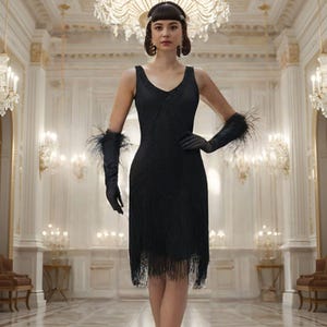1920s Flapper Gatsby Dress, Downton Abbey Dress, Art Deco Vintage Dress, Handmade Gatsby Party Dress, Retro Flapper Dress with Fringe