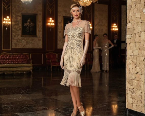 1920s Sequin Flapper Dress, Downton Abbey Inspired, Art Deco Party Dress