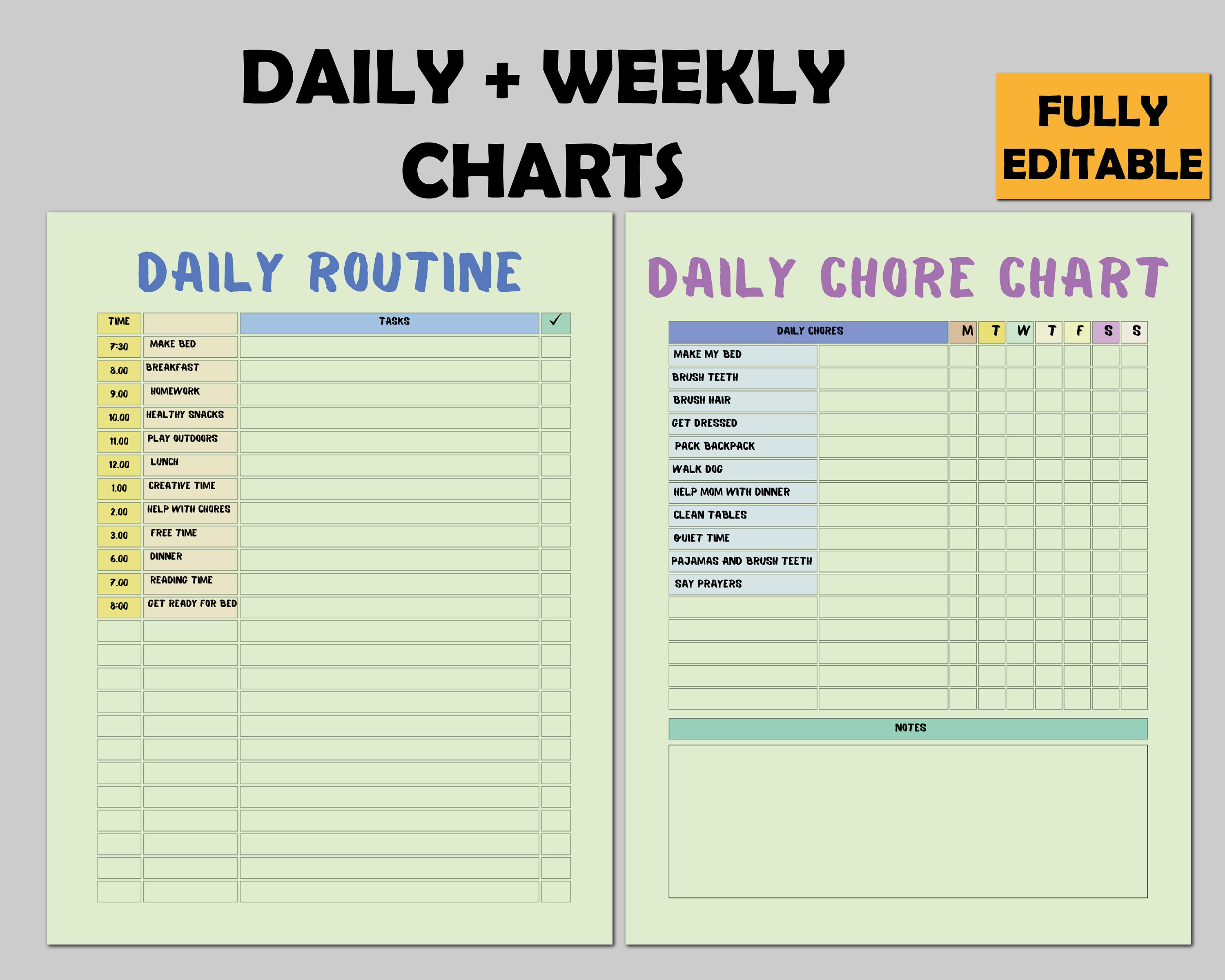 Editable Chore Chart Bundle for Kids, ADHD Planner, Weekly Planner ...