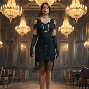 1920s Flapper Gatsby Dress, Vintage Retro Dress with Fringe & Sequins, Handmade Art Deco Downton Abbey Dress, Gatsby Party Dress