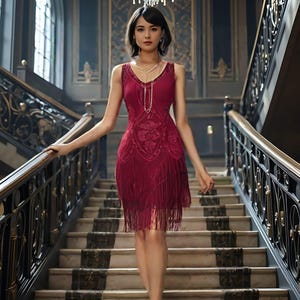 1920s Flapper Gatsby Dress, Downton Abbey Dress, Art Deco Vintage Dress, Retro Flapper Dress with Fringe, Handmade Gatsby Party Dress
