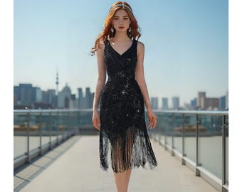Handmade Sequin Flapper Dress, 1920s Gatsby Party Dress