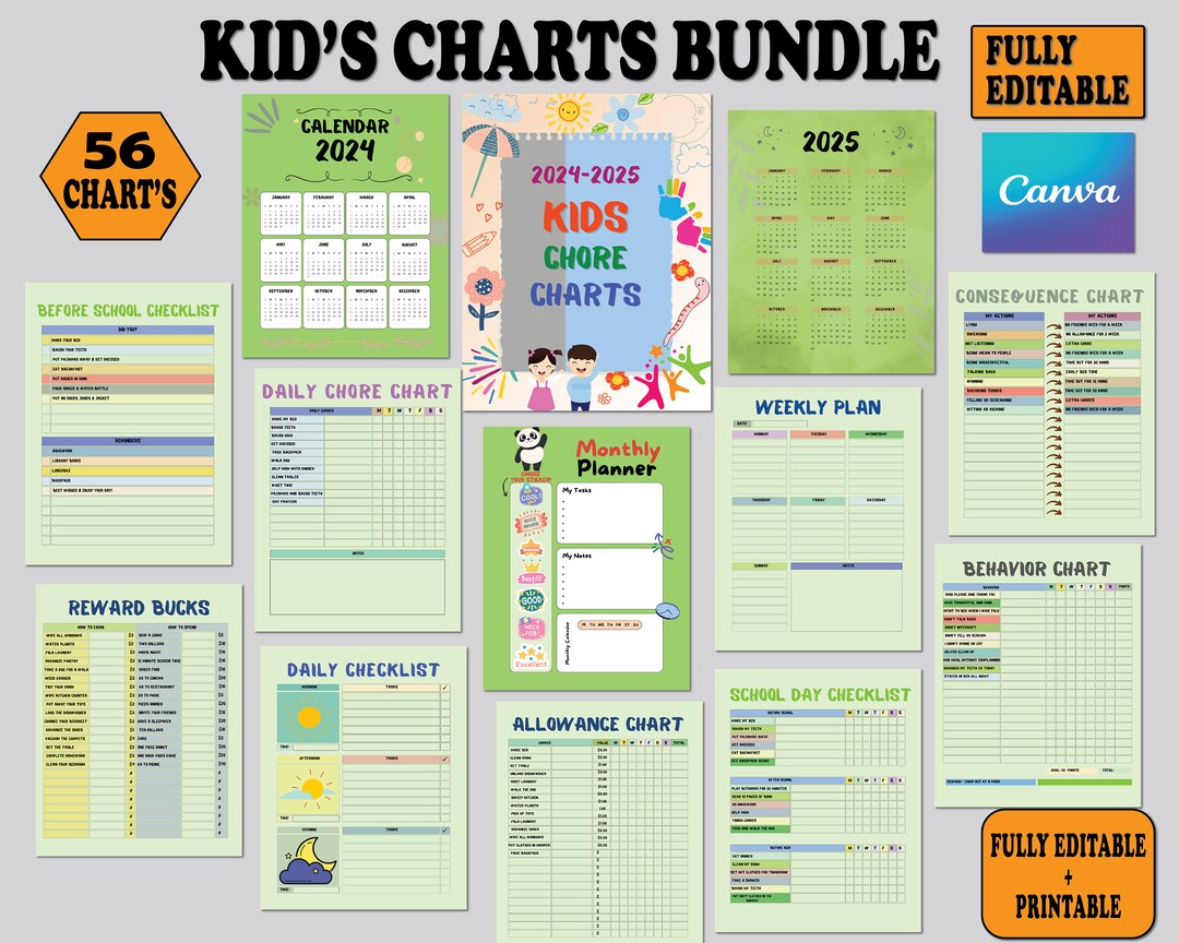 Editable Chore Chart Bundle for Kids, ADHD Planner, Weekly Planner ...