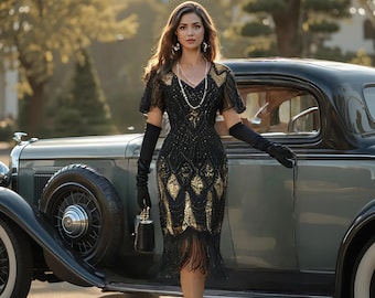 Handmade 1920s Flapper Dress, Gatsby Sequin Fringe Party Dress