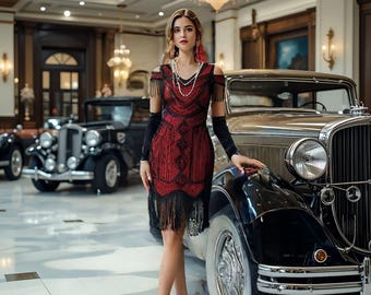 Handmade 1920s Sequin Flapper Dress, Art Deco Gatsby Party Dress