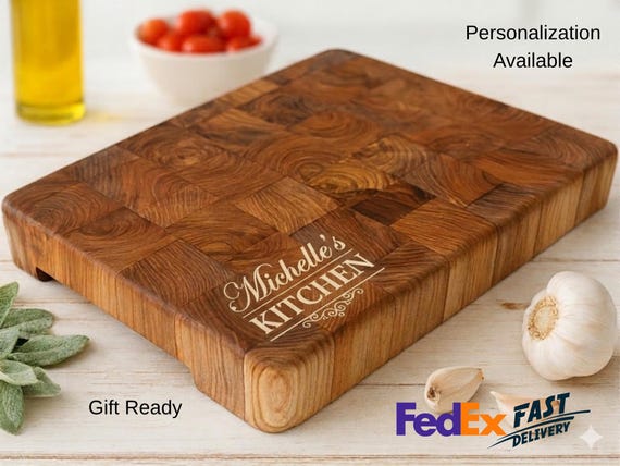 Personalized Elm Cutting Board, End Grain Butcher Block, Custom Engraved Wooden Chopping Board, Durable Kitchen Gift