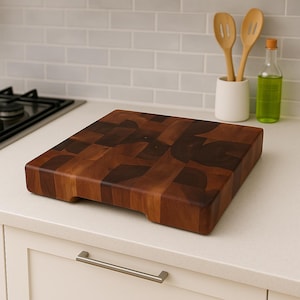 Handmade Walnut End Grain Cutting Board: Durable Kitchen Chopping Block (11x14x1.6 in
