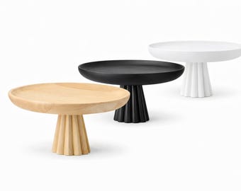 Handmade Linden Wood Cake Stand | Pedestal Dessert Plate, Rustic Kitchen Decor (Natural, White, Black)