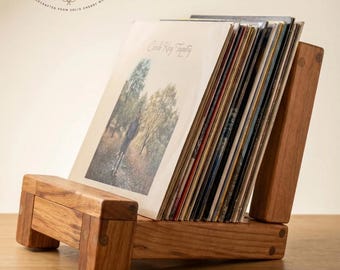 Cherry Wood Vinyl Record-Book Holder, Handmade LP Storage Rack, Solid Wood Record Stand, Minimalist Album Organizer