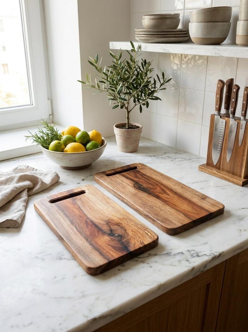Juego de 2 tablas de cortar de arce / Tablas de servir y cortar de madera maciza / 42 x 20 cm - 35 x 18 cm / Tablas de cocina hechas a mano imagen 4