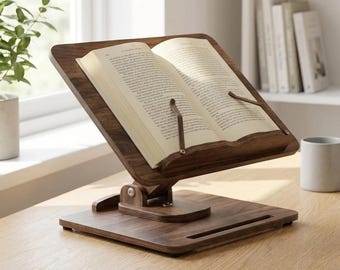 Soporte de madera ajustable para libros, soporte para portátil de libros de cocina, soporte para tablet, atril de lectura plegable, regalo para profesores