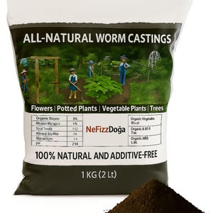 Organic Worm Castings-100% atural Vermicompost Fertilizer 1 KG (2 Lb.) /All-Purpose Plant Food for Indoor&Outdoor Use