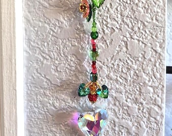 Sparkling Strawberry Fields Beaded Suncatcher with Heart Prism handmade gifts for mom gifts for grandma