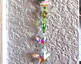 Sparkling Flower Garden Beaded Suncatcher with Double Prism handmade gifts for mom