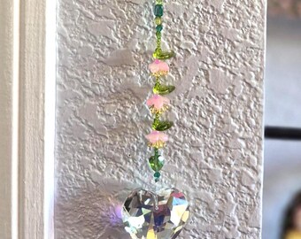 Sparkling Flower Garden Beaded Suncatcher with Heart Prism gift for mom gift for grandma gifts for gardener