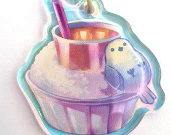 Ice Milk Tea Dessert with Bird Friend Mini Keychain Zipper Pull Treats Snack