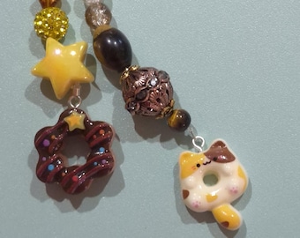Donut Calico Kitty Cat Purse Decoration Bag Charm Keychain Gift for girlfriend