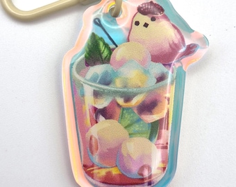 Fruity Iced Dessert with Bird Friend Mini Keychain Zipper Pull Treats Snack