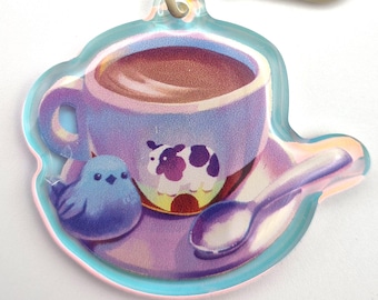 Milk Tea Dessert with Bird Friend Mini Keychain Zipper Pull Treats Snack