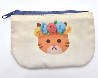 Kitty Cat Flower Crown Coin Purse Mini Zipper Bag