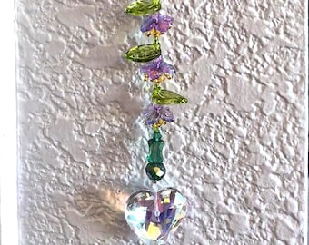 Sparkling Flower Garden Beaded Suncatcher with Heart Prism handmade gifts for mom gifts for grandma