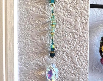 Sparkling "Keep Growing" Flower Garden Beaded Suncatcher Tiffany Blue Theme with Prism gift for mom gifts for grandma gift for gardener
