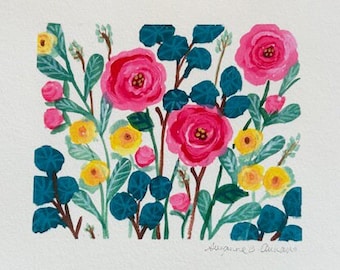 Floral Original Art Archival Print on Watercolor Paper