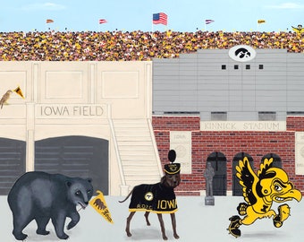 History of the University of Iowa Mascots Iowa City Kinnick Stadium football Art Print Herky